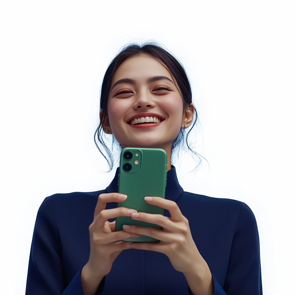 Mulher sorrindo com celular